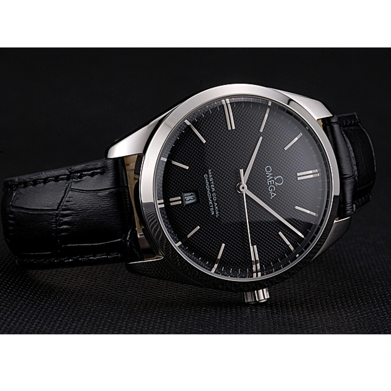 1027 Omega Tresor Master Co-Axial Black Dial Stainless Steel Case Black Leather Strap